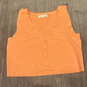 La Hearts Orange Ribbed Button-Front Crop Tank